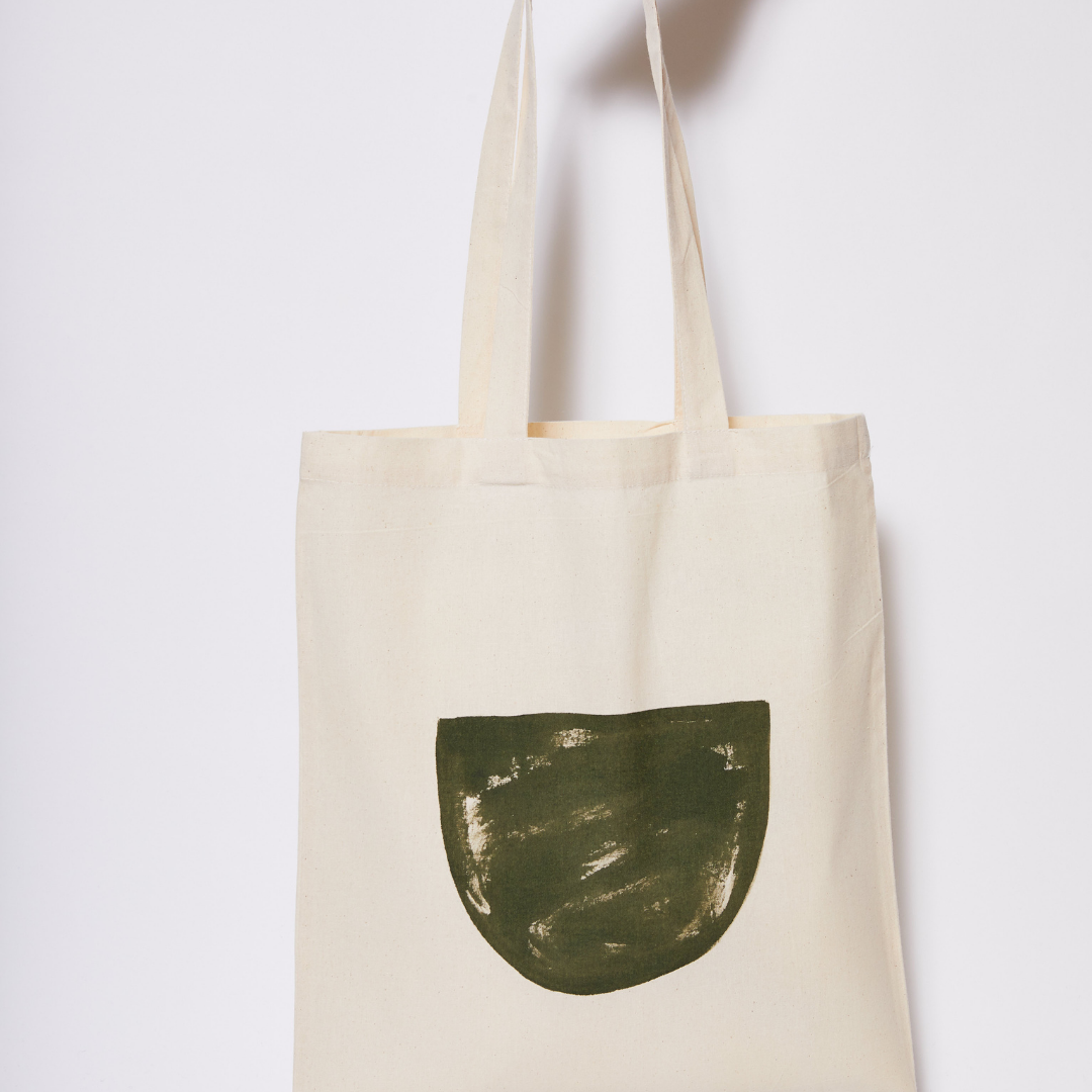 Reusable Calico Tote Bag - Olive half moon-Every Sunday